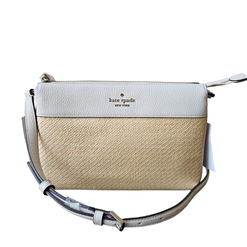 Kate Spade Crossbody Straw & Leather Bag - Natural Ivory - NWT